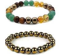 Set di braccialetti elasticizzati con pirite naturale e pietre preziose, 8 mm, perline rotonde da 8 mm, per donne e uomini, gioielli di cristallo per meditazione, yoga, consapevolezza, uso quotidiano