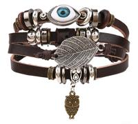 Set di braccialetti in pelle intrecciata, regolabili, unisex, fatti a mano (E)