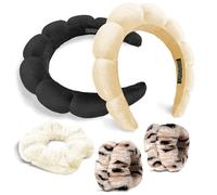 Set di braccialetti per capelli da donna, elastici per il trucco, assorbenti per la cura della pelle, lavaggio del viso, routine (nero e beige)