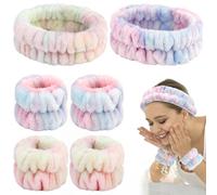 Set di braccialetti per il lavaggio del viso, graziose fasce da polso per trucco spa e cura della pelle per lavare il viso, fascia elastica per capelli con animali (bianco grigio)