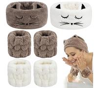 Set di braccialetti per il lavaggio del viso, graziose fasce da polso per trucco spa e cura della pelle per lavare il viso, fascia elastica per capelli con animali (bianco grigio)