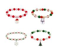 Set di braccialetti per ragazze con ciondoli a forma di Babbo Natale, renna | 4 braccialetti dell'amicizia con perline di cristallo, per feste, regali di Natale