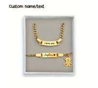 Set di braccialetto e collana personalizzati per bambini, collana per bambini con orsetto teddy personalizzato, idee regalo per il Ringraziamento, il ritorno a scuola, l'inverno, San Valentino, multif