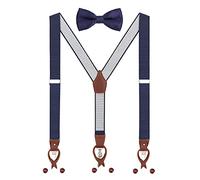 Set di bretelle e papillon da uomo, 2 WAY TO Wear 6 asole in pelle 3 fermagli Forma a Y 3,5 cm di larghezza bretelle estese per statura 160-200cm - A pois Blu navy