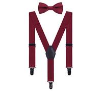 Set di Bretelle e Papillon per Unisex Bimbi Bambini da 1 a 5, Forma di Y Larghe 2,5 cm Bretelle con 3 Nere Clip Elastico e Regolabile - Bordeaux