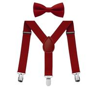 Set di bretelle per bambini con forma a Y elastica, regolabili con clip e papillon per ragazzi e ragazze, rosso vivo, S