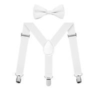 Set di bretelle per bambini con forma a Y elastica, regolabili con clip e papillon per ragazzi e ragazze, bianco, S
