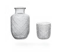 Set di brocca e bicchiere in vetro vintage, elegante brocca floreale in rilievo con bicchieri coordinati per succo, latte e cocktail
