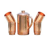 Set di brocca e vetro in puro rame martellato | 99,74% brocca d'acqua in rame con 4 bicchieri per Ayurveda e Detox