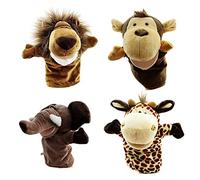 Set di burattini a mano peluche elefante giraffa scimmia burattini da dito giocattoli per bambole per bambini 4 pezzi.