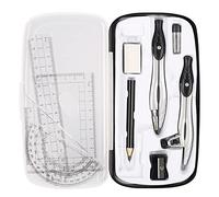 Set di bussole per geometria, set da 10 pezzi, include scatola portaoggetti, righelli, goniometro, bussola, gomma, temperamatite, ricariche di piombo, matita per disegnare e disegnare (nero)