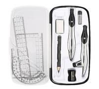 Set di bussole per geometria, set da 10 pezzi per studenti di geometria, include scatola portaoggetti, righelli, goniometro, bussola, gomma, temperamatite, ricariche di piombo, matita per disegno e