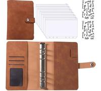 Set di buste for contanti for notebook in pelle PU A6, con tasche for l'organizzatore banconote per Il Controllo del Budget(Brown and Sticker)
