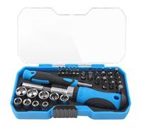 Set di cacciaviti a cricchetto 34 in 1 con punte in lega CR-V, per POZIDRIV e per tipi di punte TORX, manico blu-nero antiscivolo, custodia a ribalta, per riparazioni domestiche e attività fai da te