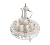 Set di caffettiera turca, vintage, in metallo, con 6 tazze da caffè e vassoio da tè fatto a mano, per decorazione da tavolo da tè (argento e bianco)