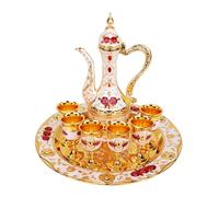 Set di caffettiere turche vintage for 6 persone, incluso vassoio e teiera, set da tè artigianale con vassoio da tè, servizio da tè facile da pulire, for la casa, il matrimonio(Red)