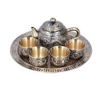Set di Caffettiere Vintage, Set da Tè in Metallo con 4 Tazze e Vassoio con Motivo a Rilievo per Teiera Marocchina per Decorazione per Tavolo da Ufficio