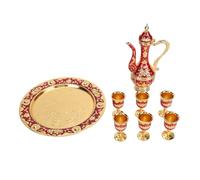 Set di caffettiere vintage, set di teiere in metallo con 6 tazze e vassoio, brocca per bevande in lega di zinco in stile retrò di lusso alla maniera della corte europea per caffè t (Rosso Oro)