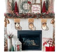 Set di calze di Natale decorazioni per la casa con Babbo Natale, pupazzo di neve, renna, motivo iuta lanugine, ornamenti da appendere in tessuto non tessuto