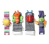 Set di calzini con sonagli da polso e posizionamento dei piedi per neonati, giocattolo perfetto per bambini e bambine da 0-12 mesi, regalo per battesimo, serie insetti da giardino Set di 4 campanelli 
