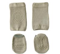 Set di calzini da pavimento e ginocchiere per bambini, in cotone pettinato elastico, antiscivolo, design inferiore per passeggiate al chiuso con ginocchiere, Verde militare, S