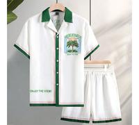 Set di camicia a maniche corte e pantaloncini con stampa mappa, per uomo taglia grande, moda estiva da vacanza, abbigliamento da spiaggia, stile Miami, comodo. Amo il mio ragazzo 2XL,3XL,4XL,5XL,6XLLe