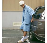 Set di camicia a maniche corte e pantaloncini in stile denim effetto tagliato, stile streetwear, outfit comodi per uomo L,M,S,XL,XS,XXL,XXS,XXXL,XXXXLTessuto intrecciato