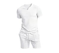 Set di camicia e pantaloncini da uomo a maniche corte in stile British Gentleman, abbigliamento estivo per il tempo libero, in misto cotone traspirante, ideale per vacanze e feste in giardino, casual