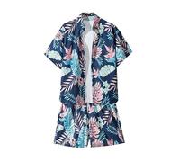 Set di camicia hawaiana da uomo e pantaloncini, set per il tempo libero estivo tropicale casual da spiaggia Aloha camicie a maniche corte con coulisse elastica in vita pantaloncini da allenamento top