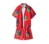 Set di camicia hawaiana da uomo e pantaloncini, set per il tempo libero estivo tropicale casual da spiaggia Aloha camicie a maniche corte con coulisse elastica in vita pantaloncini da allenamento top
