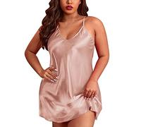 Set di camicie da notte da donna in pizzo, lingerie in raso, biancheria da notte, slip, pigiama, calde camicie da notte, Colore: rosa., 4XL