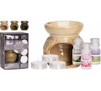 Set di caminetto in ceramica con oli essenziali, 3 fragranze e 1 lumino.