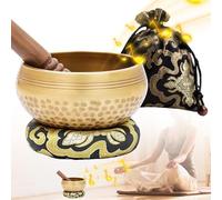 Set di campane tibetane Ø 8 cm: campana tibetana piccola con bacchetta in legno, cuscino per campana tibetana e sacchetto portaoggetti, set di campane tibetane per meditazione, yoga, chakra, accessori