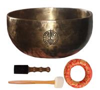 Set di campane tibetane da 15,2 cm, in rame, ciotola tibetana rotonda con martello e cuscino, ciotola tibetana per meditazione, consapevolezza, yoga, chakra