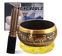 Set di campane tibetane da meditazione: grandi campane tibetane con campana tibetana e cuscino in seta gialla e mazzuola, set di ciotole per la guarigione del suono, per meditazione, chakra, yoga