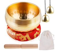 Set di campane tibetane - fatto a mano, per la guarigione dello yoga, per la meditazione, il suono della ciotola in Nepal con bacchetta in legno, per donne e uomini, 8 cm