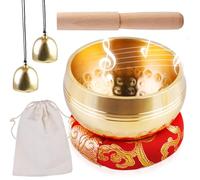 Set di campane tibetane - fatto a mano, per meditazione, yoga, suono ciotola singing bowl piccola in Nepal con bacchetta in legno, cuscino per campana tibetana, campana in ottone per donne e uomini, 8