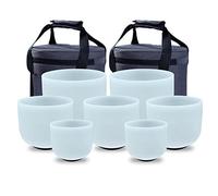 Set di campane tibetane in cristallo da 8-14 pollici di 7 pezzi - bianco naturale, set di chakra della campana sonora con for meditazione yoga e guarigione del suono, cristallo puro naturale al 99,99%