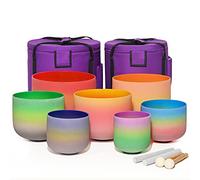 Set Di Campane Tibetane In Cristallo Di Quarzo Satinato Arcobaleno Da 6-12 Pollici, For Yoga, Guarigione Sonora, Purificazione Dei Cristalli, Meditazione, Con Percussore In Pelle Scamosciata(440Hz)