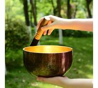 Set di campane tibetane in oro viola da 20 cm, con cuscino in seta e mazzuolo, regalo per meditazione e guarigione del suono