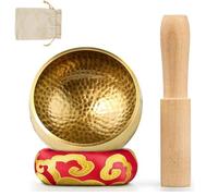 Set di campane tibetane in ottone, per meditazione e yoga, con cuscino e paletta, per alleviare lo stress, in tibetano (martello di legno, 8 cm)