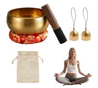 Set di campane tibetane martellate a mano, con cuscino in seta, campana e mazzuola, meditazione, yoga, chakra, regali di Natale, per donne e uomini