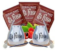 Set di campioni di yerba mate con accessori | Yerba mate El Fuego | 2x zucca, 2x yerba mate bombilla | 3x50g | Yerba mate del Paraguay | Caffeina naturale