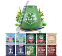 Set di campioni di yerba mate con accessori | Yerba mate Yaguar, Verde Mate, Soul Mate, Guarani, El Fuego, Rio Parana | Calabash, bombilla e accessori | 10x50g | Caffeina naturale | 500g | 0,5kg