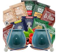 Set di campioni di yerba mate con accessori | Yerba mate Yaguar, Verde Mate, Soul Mate, Guarani, El Fuego | 2x zucca, 2x yerba mate bombilla | 10x50g | Caffeina naturale | 500g | 0,5kg