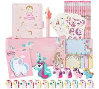 Set di Cancelleria a Tema Unicorni - Idea Regalo per Bambine e Ragazze dai 5 ai 9 anni - Regali di Compleanno - Materiale per Scrivere con Quaderno, Matite, Gomma, Fogli, Note Adesive | 43 PezzI