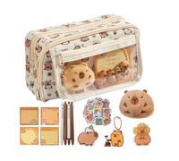 Set di cancelleria Capibara, simpatico set di cancelleria include astuccio Capibara con 9 scomparti, 50 foglietti adesivi, 10 adesivi, 1 clip, 1 blocco note, 1 portachiavi, 1 peluche e 1 spilla