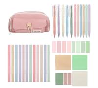 Set di cancelleria estetica da 38 pezzi con astuccio rosa, 12 evidenziatori pastello, 6 penne colorate, 5 penne gel nere, 8 segnalibri magnetici e 6 foglietti adesivi, set di cancelleria per studenti