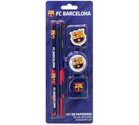 Set di cancelleria FC Barcelona Include 2 Matite, 1 Temperamatite, 2 Gomme da cancellare con Scudo Club Barça Materiale Scuola | Prodotto Ufficiale