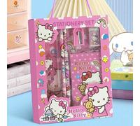 Set di cancelleria Hello Kitty, matita, righello, temperamatite, gomma da cancellare, quaderno, scatola regalo di cancelleria, per ragazzi e ragazze, forniture per il ritorno a scuola, disegno creativ